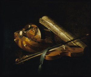 Stilleven met muziekinstrumenten, 1756 door Nicolas Henri Jeaurat de Bertry