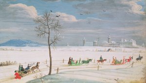 Duits sneeuwlandschap met sleeën