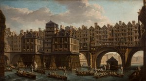 Zeelieden die steekspelen, tussen de Pont Notre Dame en de Pont-Au-Change, Parijs, 1756 door Nicolas Jean Baptiste Raguenet
