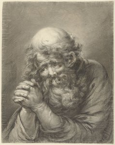 Oude man met baard met gevouwen handen door Nicolas Joseph Delin