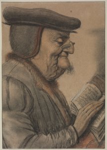 Bejaarde man leest een boek, eerste helft 1600 (krijt en zwarte inkt) door Nicolas Lagneau or Lanneau