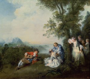 Een gezelschap aan de rand van het bos, 1720