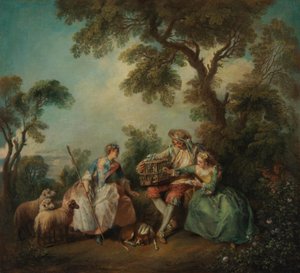 De vogelkooi (De liefdes van het bosje) door Nicolas Lancret