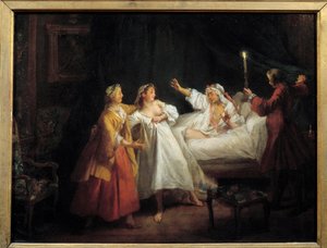Verhalen van Jean de La Fontaine: De Gascon Gestraft Schilderij op koper door Nicolas Lancret (1690-1743) door Nicolas Lancret