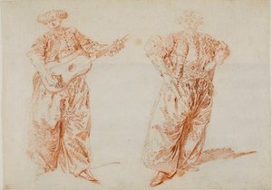 Twee studies van een gitarist in Turkse kleding door Nicolas Lancret