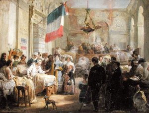 Koningin Marie-Amelie (1782-1866) bezoekt de gewonden bij de Ambulance de la Bourse, 25 augustus 1830