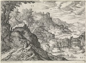 Berglandschap met een watermolen door Nicolas Moillon