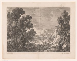 Berglandschap met mensen op een weg
