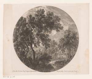 Boslandschap met twee mannen achter kudde door Nicolas Perelle
