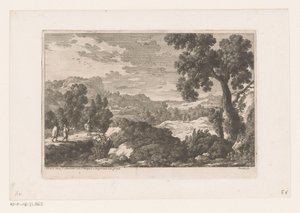 Heuvelachtig landschap met figuren door Nicolas Perelle