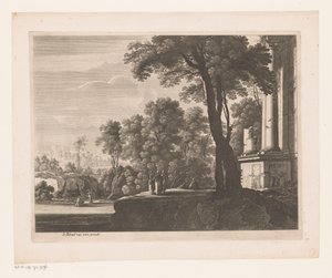 Landschap met Tobias en de engel door Nicolas Perelle