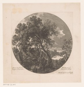 Landschap met bomen en twee herders bij kudde door Nicolas Perelle