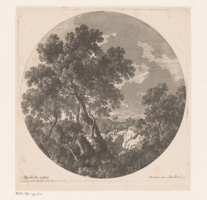 Landschap met twee figuren lopend achter lastdier door Nicolas Perelle