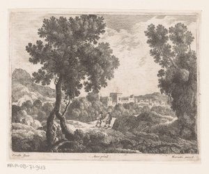 Landschap met twee wandelaars door Nicolas Perelle