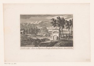 Landschap met wandelaars bij stenen brug door Nicolas Perelle