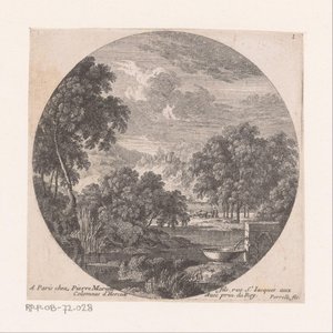 Rivierlandschap met bron door Nicolas Perelle