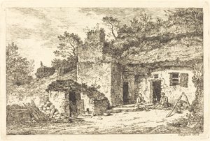 Een Huisje met Twee Mannen bij de Deur door Nicolas Perignon