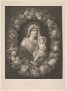 Maria met kind in bloemenkrans door Nicolas Pinet