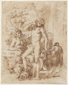 Bacchus en Erigone (pen en inkt met was op papier) door Nicolas Poussin