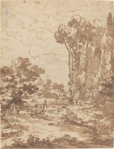 Figuren Badend in een Stroom door Nicolas Poussin