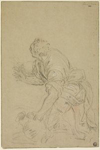 Man Kneeling With Jug (recto); Standing Man (verso) door Nicolas Poussin