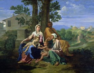 De Heilige Familie met Johannes, Elizabeth en de jonge Johannes de Doper door Nicolas Poussin