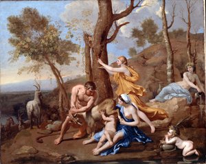 De opvoeding van Jupiter door Nicolas Poussin