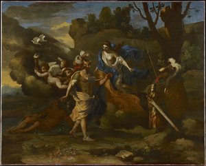 Venus, Moeder van Aeneas, Geeft hem Wapens Gesmeed door Vulcanus, c.1635 door Nicolas Poussin