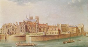 Huizen in het klooster van Notre-Dame, Parijs door Nicolas Raguenet