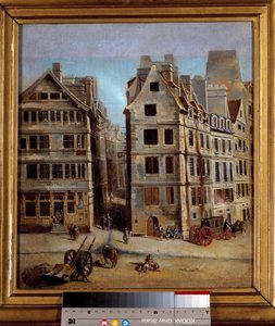Het cabaret Uitzicht op een steeg en de activiteit van een stad in de 18e eeuw. Schilderij door Nicolas Jean Baptiste Raguenet (1715-1793) 1751. Carnavalet Museum