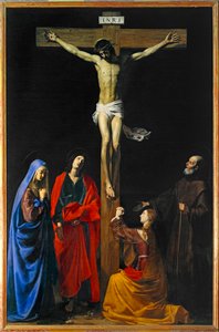 Christus aan het Kruis, Maagd Maria, Magdalena, Sint Jan en Sint Franciscus van Paola - Christus aan het Kruis, Maagd Maria, heiligen Maria Magdalena ... door Nicolas Tournier