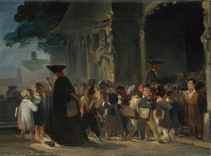 Kinderen voor een kerkdeur door Nicolas Toussaint Charlet