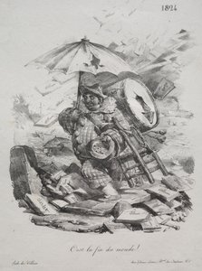 Lithografische Schetsen: Het is het Einde van de Wereld! (frontispice) door Nicolas Toussaint Charlet