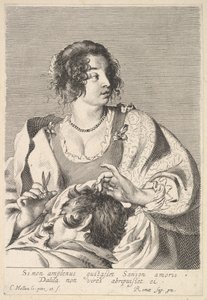 Delilah bereidt zich voor om Simsons haar te knippen met een schaar in haar rechterhand door Nicolas Viennot