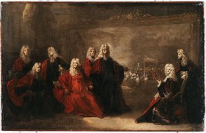 Schets voor de schepenen die de aankomst van de Infanta vieren door Nicolas de (workshop) Largilliere