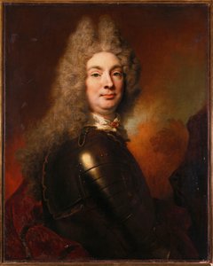 Portret van een edelman in harnas, met een rode mantel