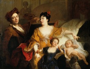 Zelfportret van de kunstenaar met zijn familie, ca. 1704 (olieverf op doek) door Nicolas de Largillière