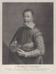 Portret van een komiek: portret van Francesco Andreini met een masker, 1729-40 door Nicolas de Larmessin