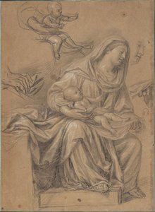 Zittende Madonna met het Christuskind op haar knie en verwante studies