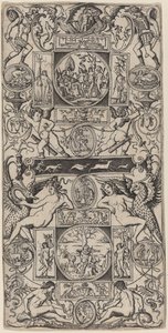 Ornamentpaneel met Orpheus en het oordeel van Parijs door Nicoletto da Modena