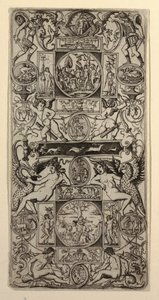 Ornamentpaneel met Orpheus en het Oordeel van Parijs door Nicoletto da Modena