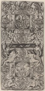 Ornamentpaneel met Orpheus en het Oordeel van Parijs door Nicoletto da Modena
