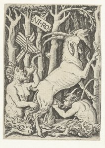 Twee satyrs drinken melk van geit