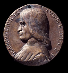 Portretmedaille van Lorenzo de Medici, bekend als de Magnifieke (Bronze) door Nicolo Spinelli