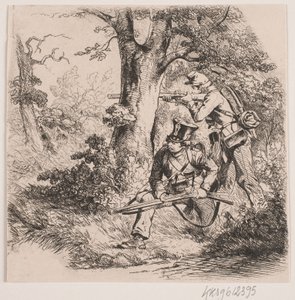 Soldaten in een bos. Voorpostgevecht bij Vejle door Niels Simonsen