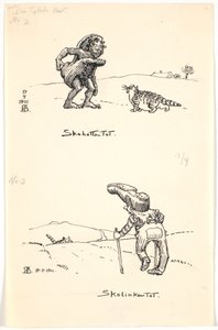 Twee schetsen voor "De dikke kat" door Niels Skovgaard