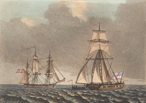 Een Engelse kaper inspecteert een Deens schip dat opsteekt door Niels Truslew