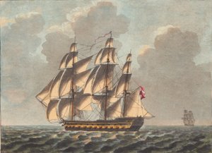 Een Deens Linienschip Zeilend Bijna Voor de Wind door Niels Truslew
