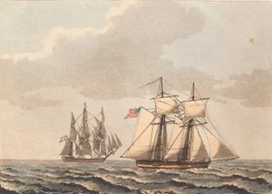 Een Deens schip en een Amerikaanse schoener met zijwind door Niels Truslew