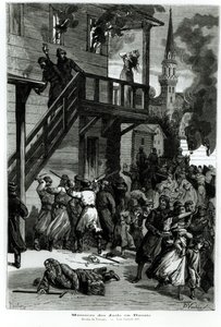 Slachting van de Joden in Rusland, gegraveerd door Gustave Voulquin uit Le Journal Illustre, juni 1881 door Nielsen